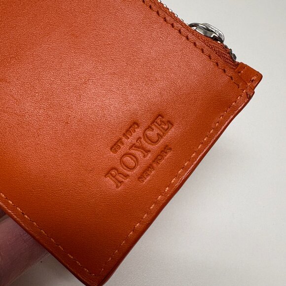 Royce New York Zippered Credit Card Wallet - Orange Leather - Picture 4 of 5